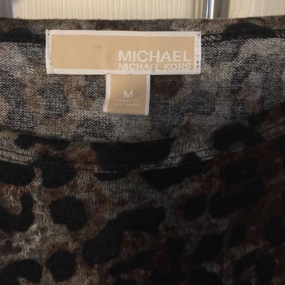 Michael Kors Woman’s Long Sleeve Black Brown Leopard Print Mini Sweater Dress M